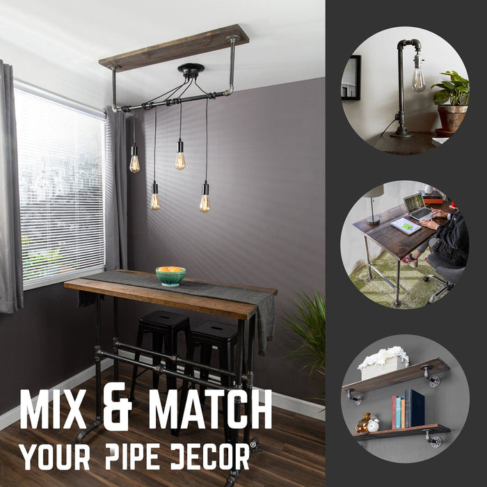 Black Spider Pendant Light Kit with Wood and Pipe Bar Hanging Accessory and 4 Adjustable Arms - Sweatfully