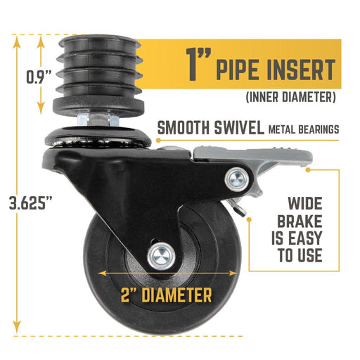 Swivel Caster Wheels for 1" Pipe (4-Pack) - Sweatfully