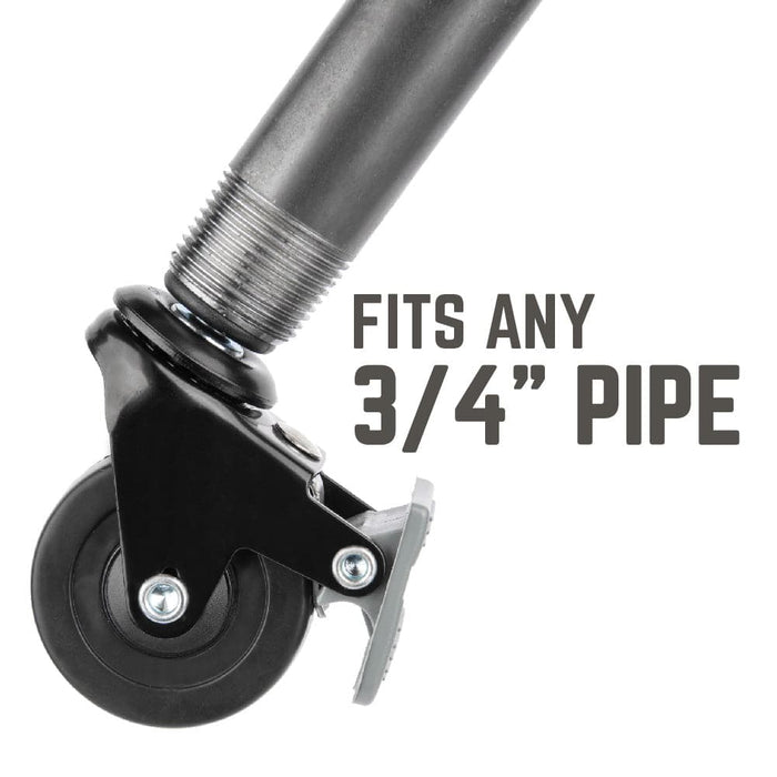 Swivel Caster Wheels for ¾" Pipe (4-Pack) - Sweatfully
