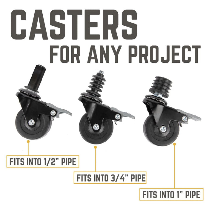 Swivel Caster Wheels for ¾" Pipe (4-Pack) - Sweatfully