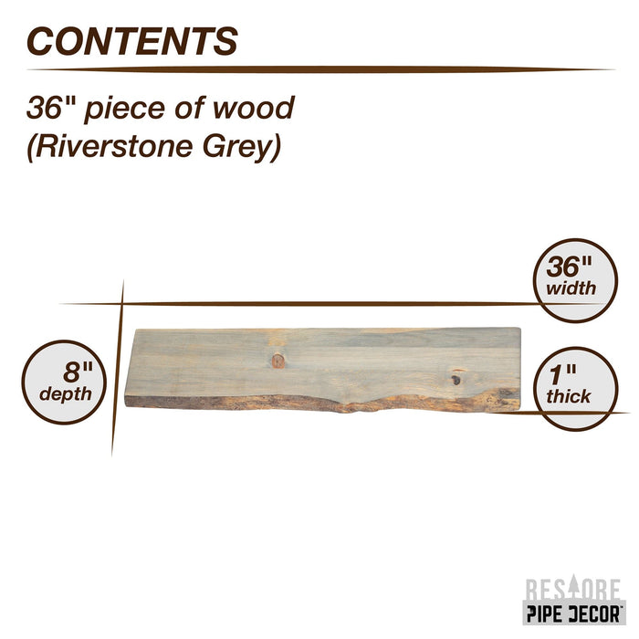 RESTORE Riverstone Grey 36 in. Live Edge Wood Shelf (Wood Only) - Sweatfully