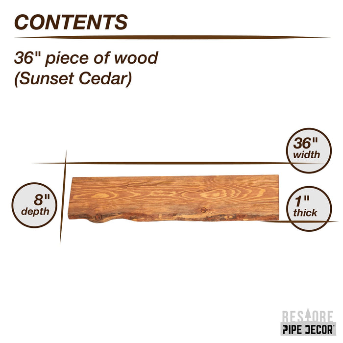 RESTORE Sunset Cedar 36 in. Live Edge Wood Shelf (Wood Only) - Sweatfully