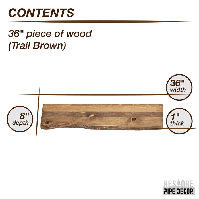 RESTORE Trail Brown 36 in. Live Edge Wood Shelf (Wood Only) - Sweatfully