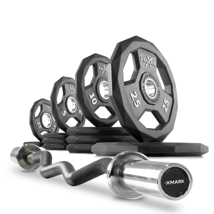 XMARK Black Diamond® Olympic Weight Plates and Curl Barbell Sets CROWBAR-CURL-BD-BAL-65 - Sweatfully
