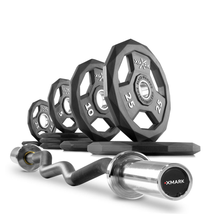 XMARK Black Diamond® Olympic Weight Plates and Curl Barbell Sets CROWBAR-CURL-BD-BAL-65 - Sweatfully