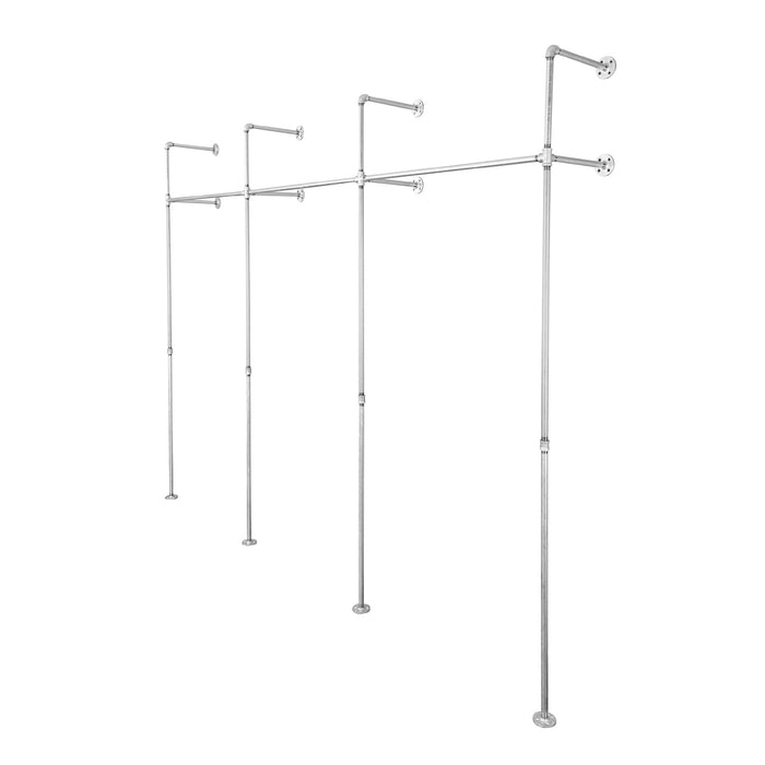 115 in. Galvanized Wall Mounted Clothing Rack, Triple - Sweatfully