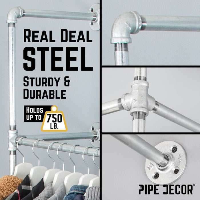 115 in. Galvanized Wall Mounted Clothing Rack, Triple - Sweatfully