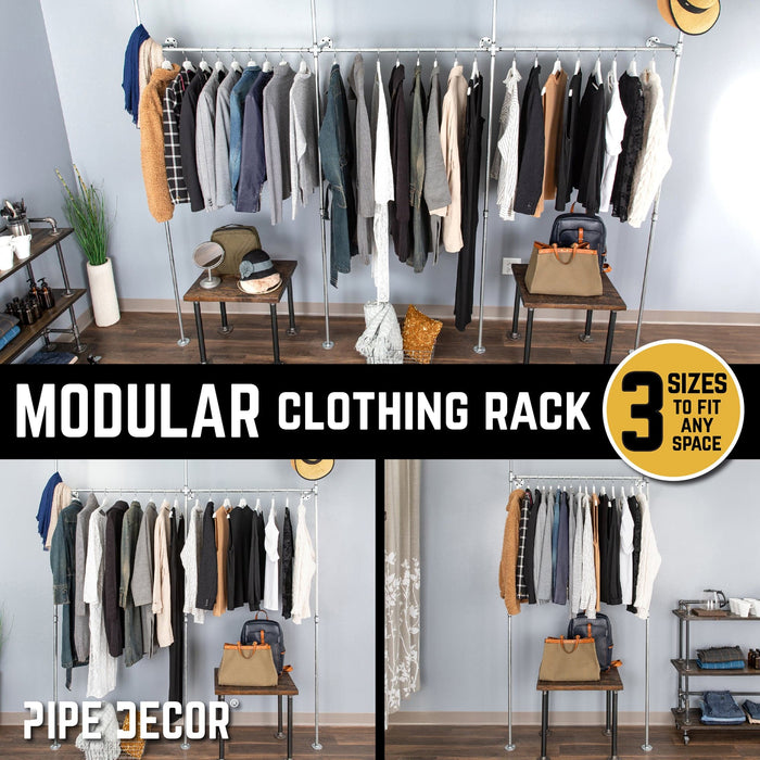 115 in. Galvanized Wall Mounted Clothing Rack, Triple - Sweatfully
