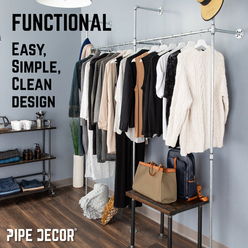 76.375 in. Galvanized Wall Mounted Clothing Rack, Double - Sweatfully