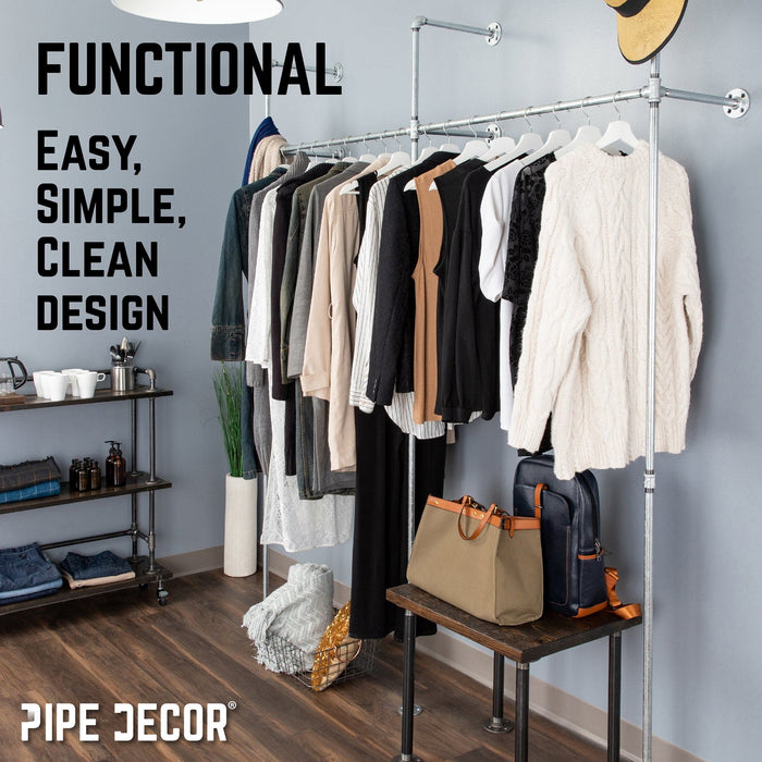 76.375 in. Galvanized Wall Mounted Clothing Rack, Double - Sweatfully