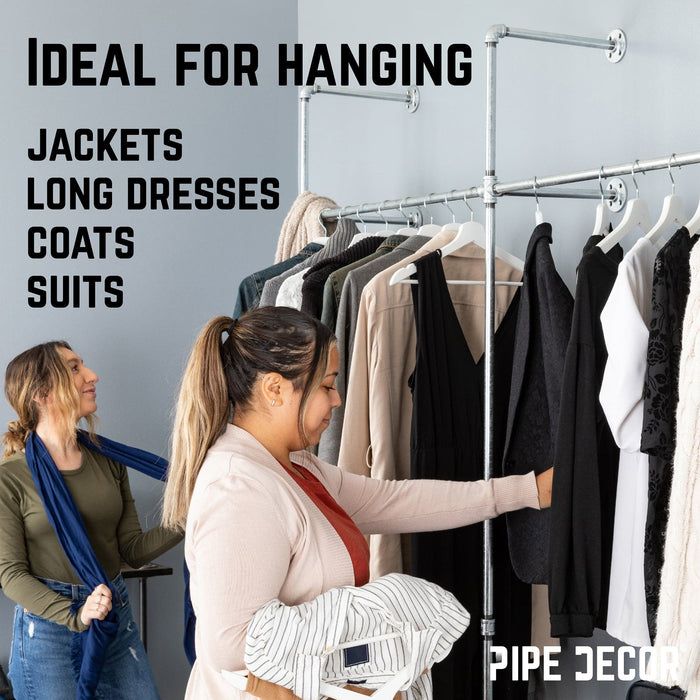 76.375 in. Galvanized Wall Mounted Clothing Rack, Double - Sweatfully