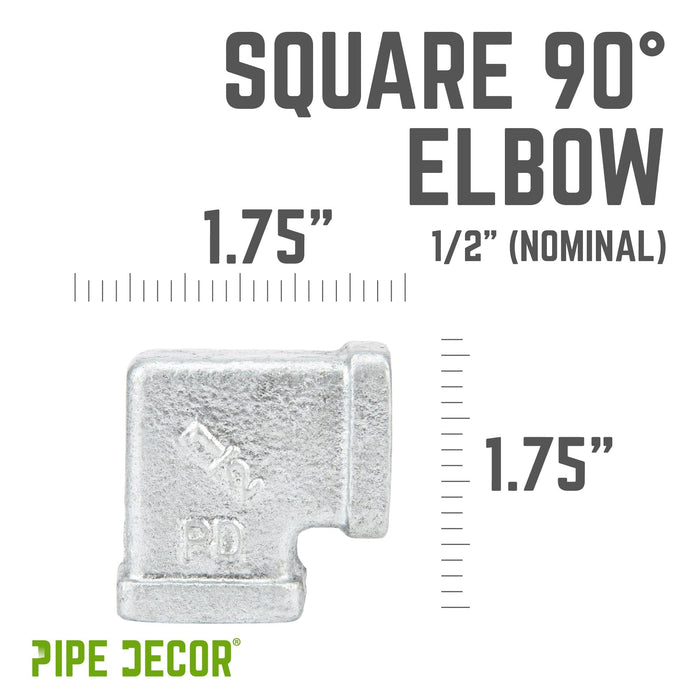 1/2 in. Galvanized Square 90 Degree Elbow - Sweatfully