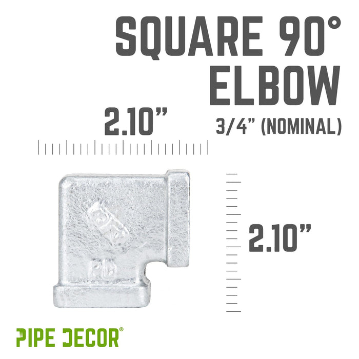 3/4 in. Galvanized Square 90 Degree Elbow - Sweatfully