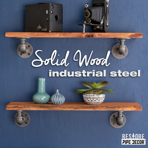 24” Sunset Cedar Live Edge Wood Shelf with L-Shaped Pipe Brackets (2-Pack) - Sweatfully