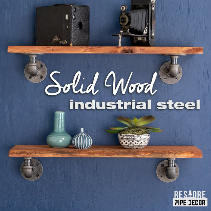 24” Sunset Cedar Live Edge Wood Shelf with L-Shaped Pipe Brackets (2-Pack) - Sweatfully