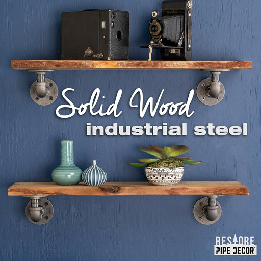 24” Trail Brown Live Edge Wood Shelf with L-Shaped Pipe Brackets (2-Pack) - Sweatfully