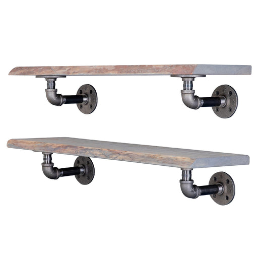 24” Riverstone Grey Live Edge Wood Shelf with L-Shaped Pipe Brackets (2-Pack) - Sweatfully