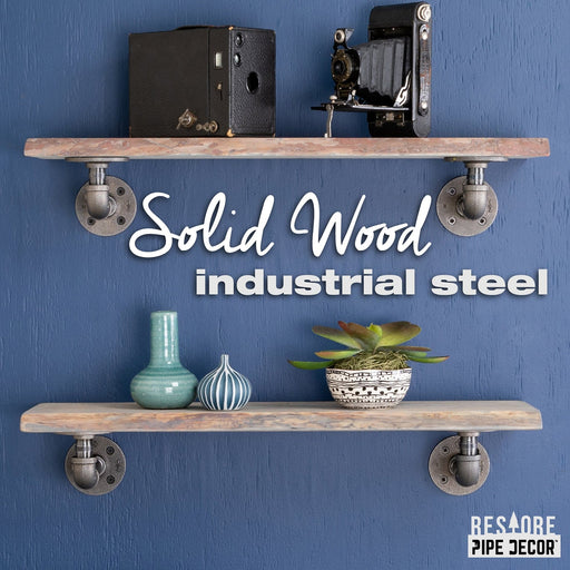 24” Riverstone Grey Live Edge Wood Shelf with L-Shaped Pipe Brackets (2-Pack) - Sweatfully