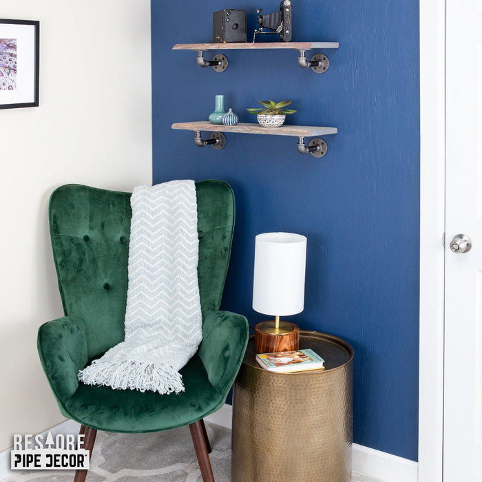 24” Riverstone Grey Live Edge Wood Shelf with L-Shaped Pipe Brackets (2-Pack) - Sweatfully