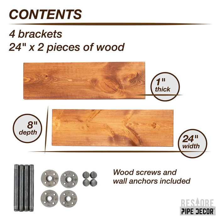 RESTORE Sunset Cedar 24 in. Shelves with Straight Brackets - Sweatfully