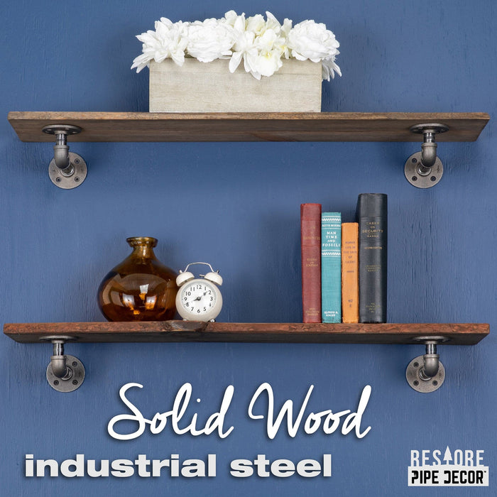 36” Boulder Black Live Edge Wood Shelf with L-Shaped Pipe Brackets (2-Pack) - Sweatfully