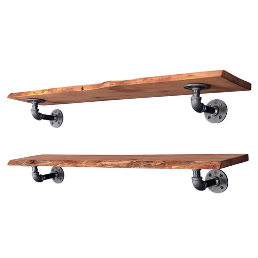 36” Sunset Cedar Live Edge Wood Shelf with L-Shaped Pipe Brackets (2-Pack) - Sweatfully