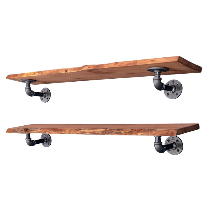 36” Sunset Cedar Live Edge Wood Shelf with L-Shaped Pipe Brackets (2-Pack) - Sweatfully