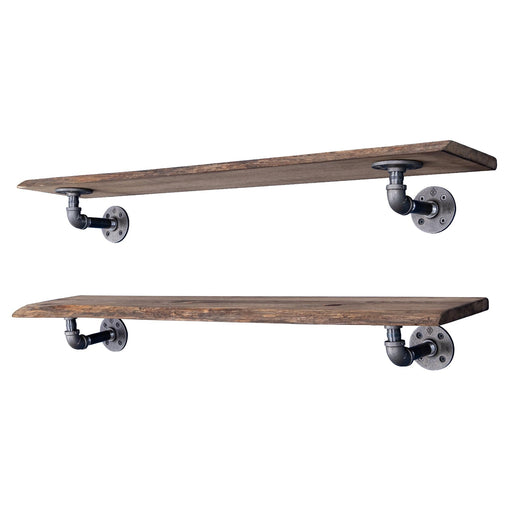 36” Trail Brown Live Edge Wood Shelf with L-Shaped Pipe Brackets (2-Pack) - Sweatfully