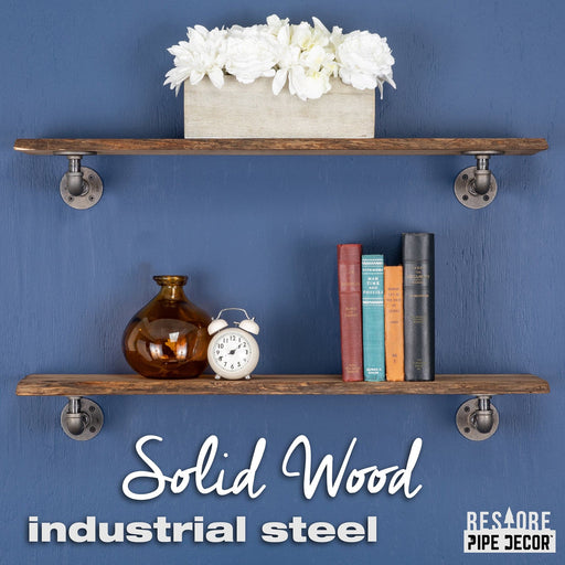36” Trail Brown Live Edge Wood Shelf with L-Shaped Pipe Brackets (2-Pack) - Sweatfully