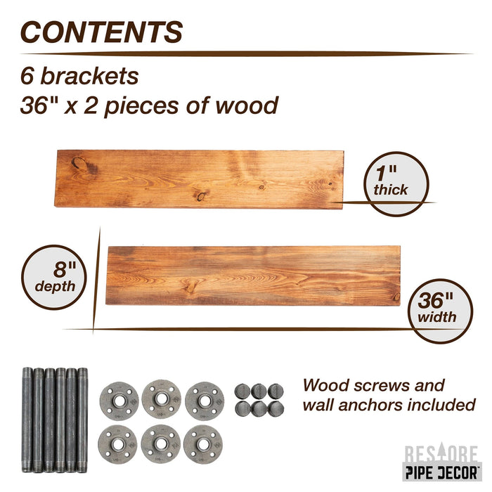 RESTORE Sunset Cedar 36 in. Shelves with Straight Brackets - Sweatfully