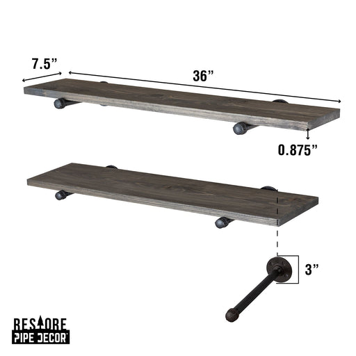 RESTORE Boulder Black 36 in. Shelves with Noir Pre-finished Straight Brackets - Sweatfully