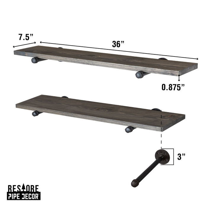 RESTORE Boulder Black 36 in. Shelves with Noir Pre-finished Straight Brackets - Sweatfully