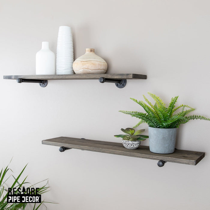 RESTORE Boulder Black 36 in. Shelves with Noir Pre-finished Straight Brackets - Sweatfully