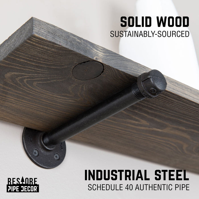 RESTORE Boulder Black 36 in. Shelves with Noir Pre-finished Straight Brackets - Sweatfully
