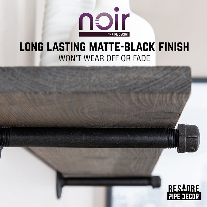 RESTORE Boulder Black 36 in. Shelves with Noir Pre-finished Straight Brackets - Sweatfully