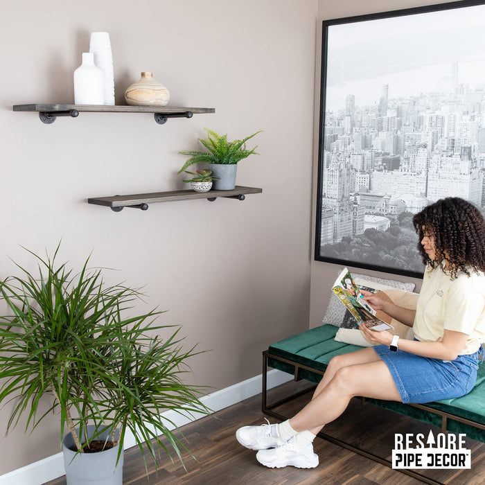 RESTORE Boulder Black 36 in. Shelves with Noir Pre-finished Straight Brackets - Sweatfully
