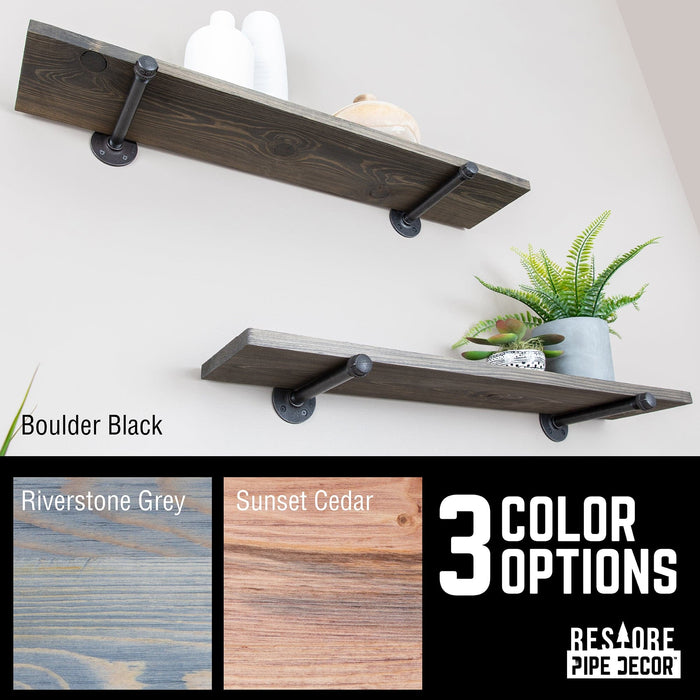 RESTORE Boulder Black 36 in. Shelves with Noir Pre-finished Straight Brackets - Sweatfully