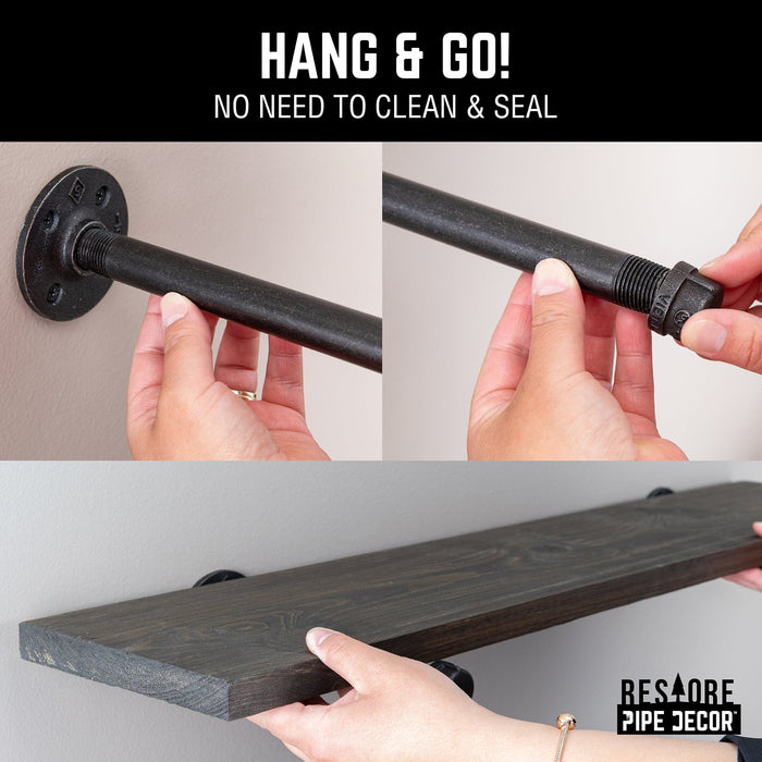 RESTORE Boulder Black 36 in. Shelves with Noir Pre-finished Straight Brackets - Sweatfully