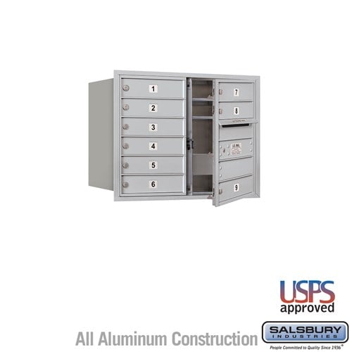 Salsbury 6 Door High Recessed Mounted 4C Horizontal Mailbox with 9 Doors in Aluminum with USPS Access - Front Loading - Sweatfully