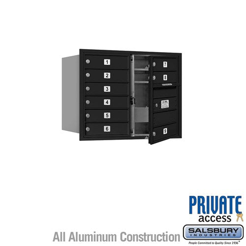 Salsbury 6 Door High Recessed Mounted 4C Horizontal Mailbox with 9 Doors in Black with Private Access - Front Loading - Sweatfully