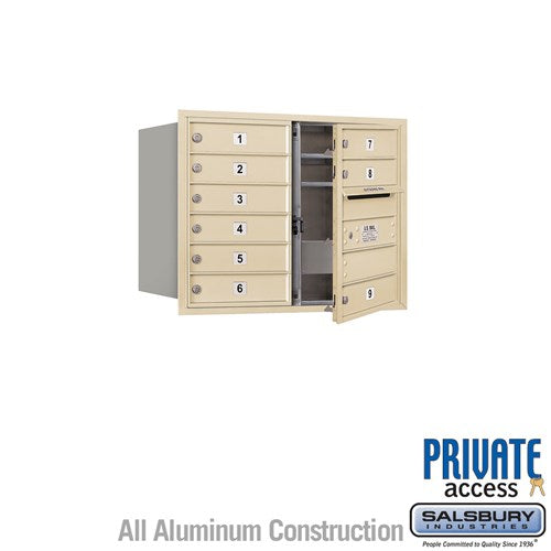 Salsbury 6 Door High Recessed Mounted 4C Horizontal Mailbox with 9 Doors in Sandstone with Private Access - Front Loading - Sweatfully