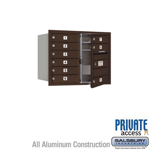 Salsbury 6 Door High Recessed Mounted 4C Horizontal Mailbox with 9 Doors in Bronze with Private Access - Front Loading - Sweatfully