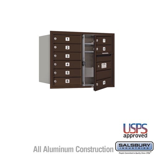 Salsbury 6 Door High Recessed Mounted 4C Horizontal Mailbox with 9 Doors in Bronze with USPS Access - Front Loading - Sweatfully