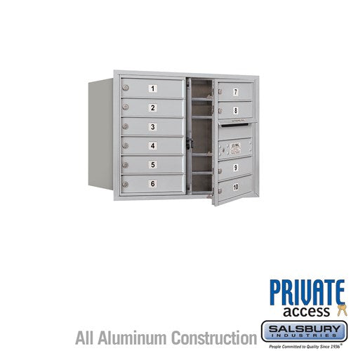 Salsbury 6 Door High Recessed Mounted 4C Horizontal Mailbox with 10 Doors in Aluminum with Private Access - Front Loading - Sweatfully