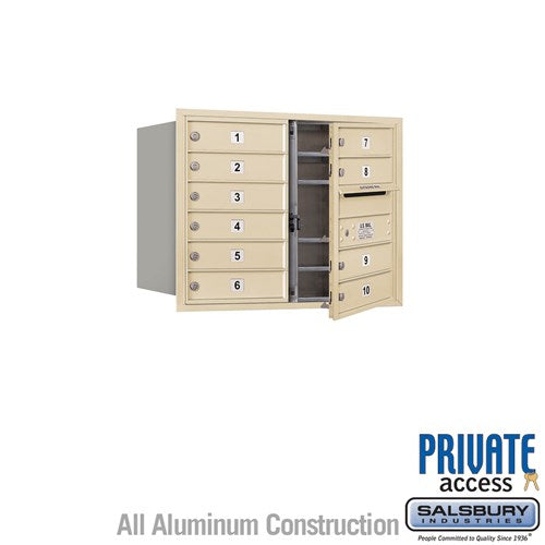 Salsbury 6 Door High Recessed Mounted 4C Horizontal Mailbox with 10 Doors in Sandstone with Private Access - Front Loading - Sweatfully