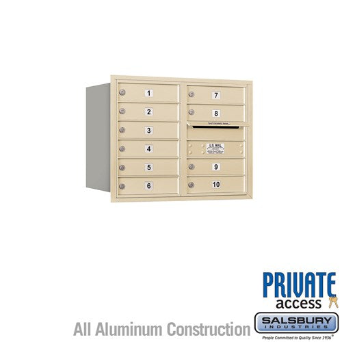 Salsbury 6 Door High Recessed Mounted 4C Horizontal Mailbox with 10 Doors in Sandstone with Private Access - Rear Loading - Sweatfully