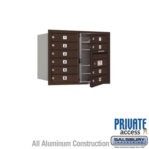 Salsbury 6 Door High Recessed Mounted 4C Horizontal Mailbox with 10 Doors in Bronze with Private Access - Front Loading - Sweatfully
