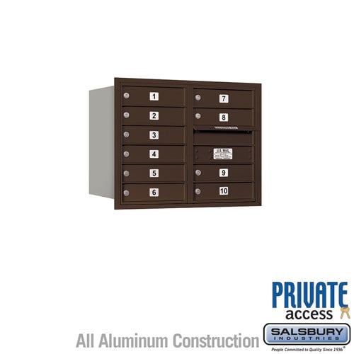 Salsbury 6 Door High Recessed Mounted 4C Horizontal Mailbox with 10 Doors in Bronze with Private Access - Rear Loading - Sweatfully