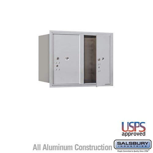 Salsbury 6 Door High Recessed Mounted 4C Horizontal Parcel Locker with 2 Parcel Lockers in Aluminum with USPS Access - Front Loading - Sweatfully