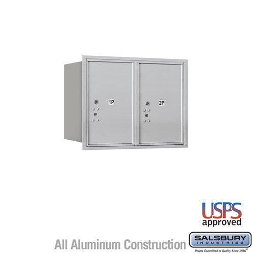 Salsbury 6 Door High Recessed Mounted 4C Horizontal Parcel Locker with 2 Parcel Lockers in Aluminum with USPS Access - Rear Loading - Sweatfully